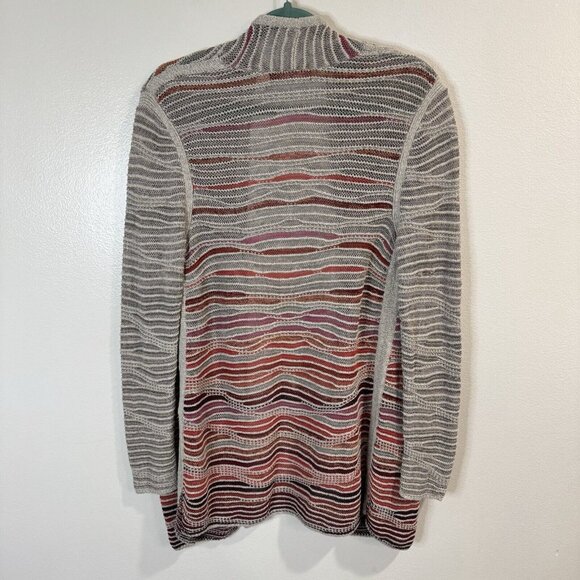 Vintage 90s Y2K Nic + Zoe Sweater Cardigan S Open Front Knit Artsy Gray Red - Picture 6 of 10